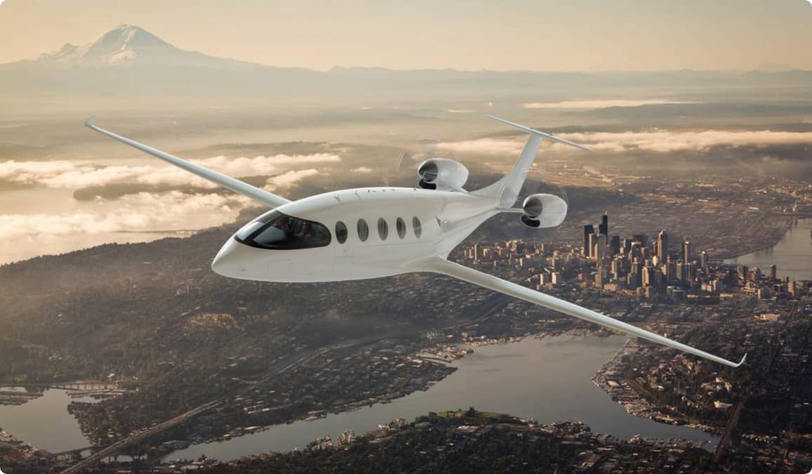 Aerial shot of electric powered jet