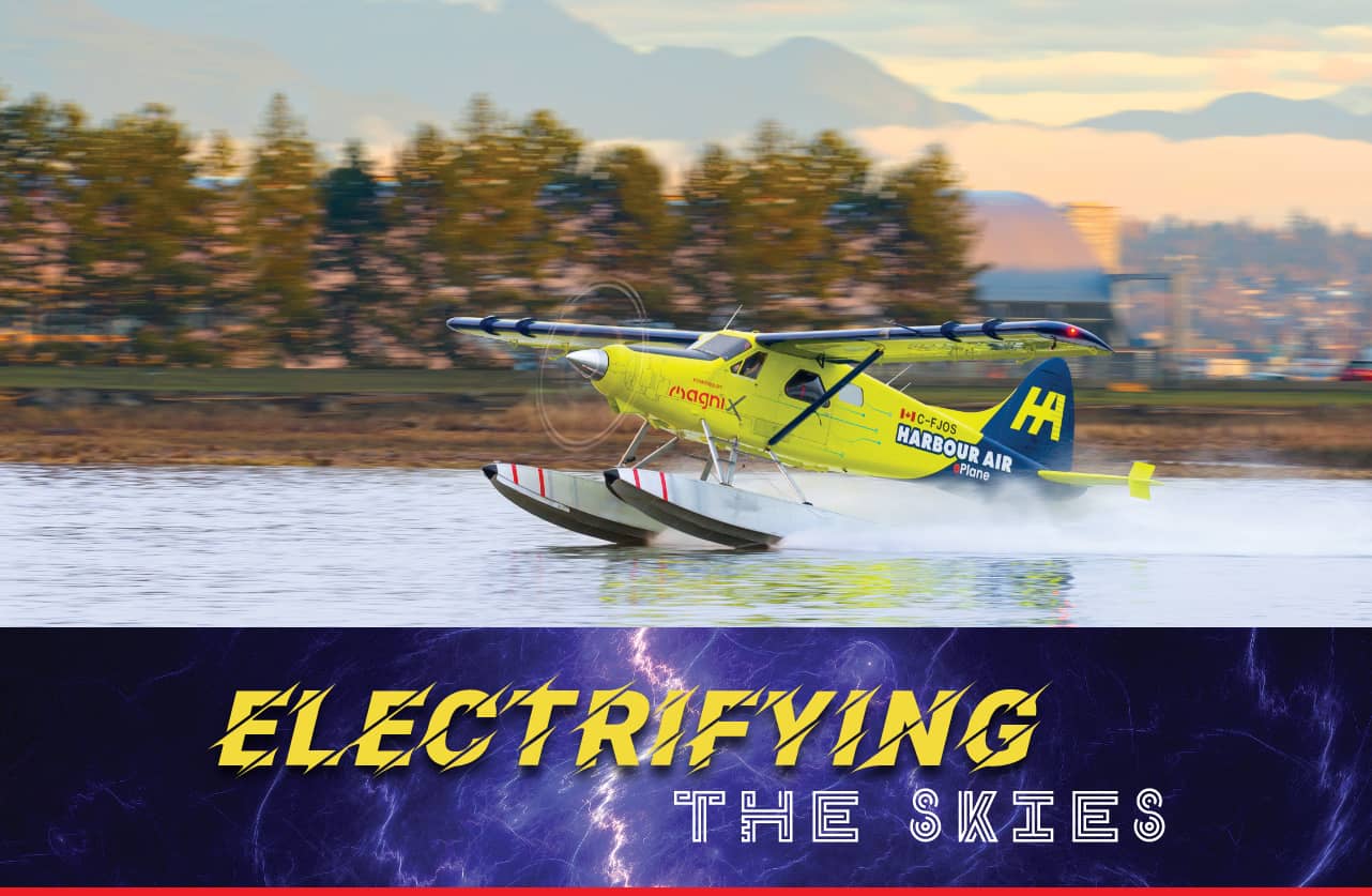 Electric powered seaplane lands on water